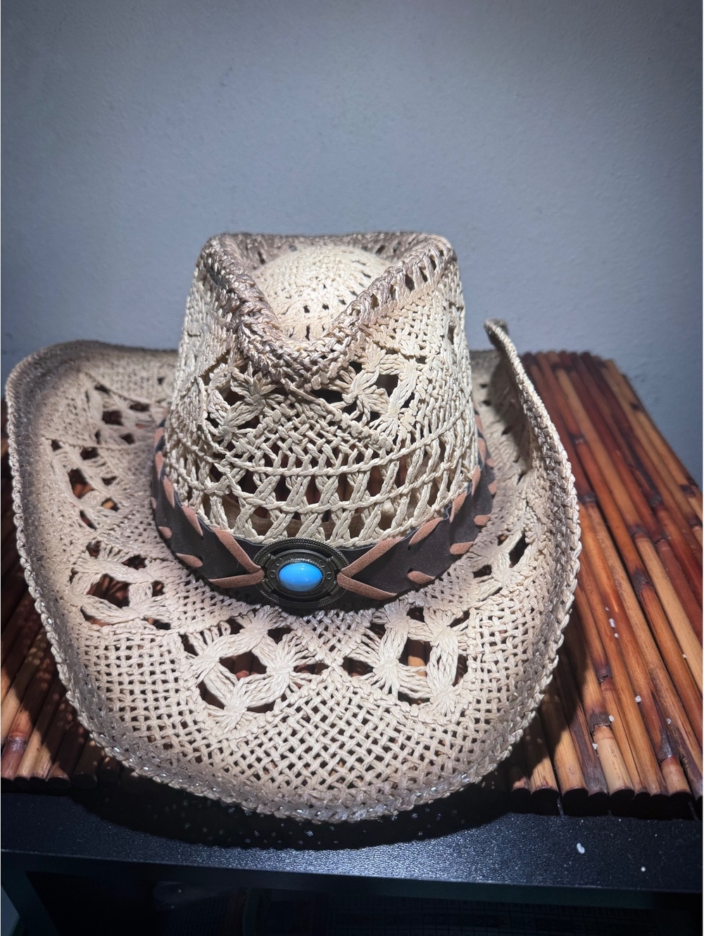 Milani Straw Cowboy Hat Western Sun Hat Turquoise Concho Ventilated Unisex